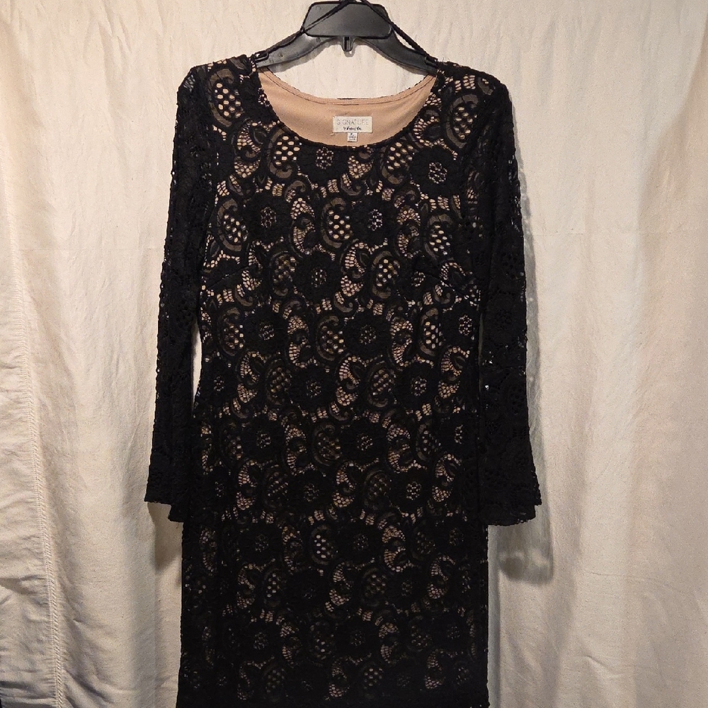Signature by Robbie Bee Black and Tan Sheath Dress Long Sleeve